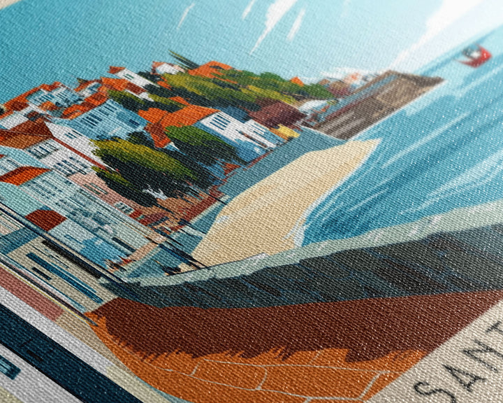 Santa Maria, Portugal Panoramic Beach Print, Vacation Gift, Portugal Wall Art, Beach Painting, Beach Decor, Beach Painting