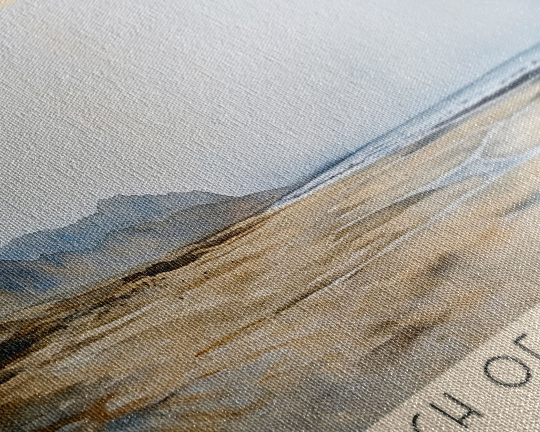 Beach of Taghazout, Morocco Watercolor Beach Print, Vacation Gift, Morocco Wall Art, Framed Canvas Print, Framed Beach Painting