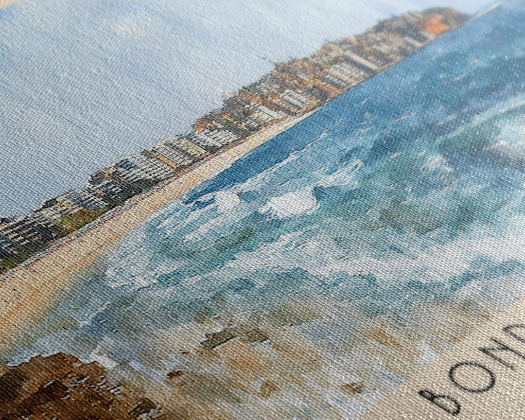 Bondi Beach, Sydney, Australia Watercolor Print, Vacation Gift, Sydney, Australia Wall Art, Beach Painting, Beach Decor, Large Wall Art, Wood Frame Art