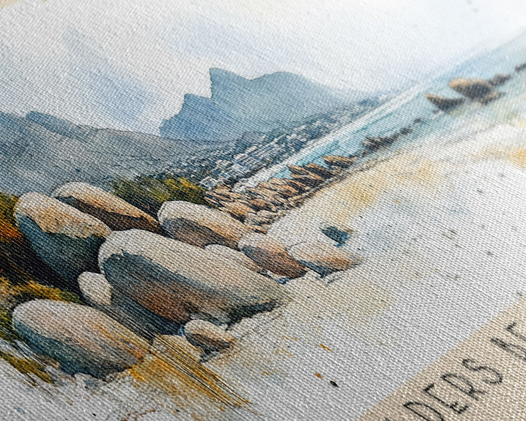 Boulders Beach, Cape Town, South Africa Watercolor Print, Vacation Gift, South Africa Wall Art, Beach Painting, Beach Decor, Large Wall Art, Wood Frame Art