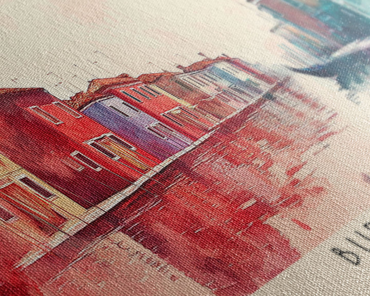 Burano, Italy Watercolor Print, Vacation Gift, Italy Wall Art, Beach Painting, Beach Decor, Large Wall Art, Wood Frame Art