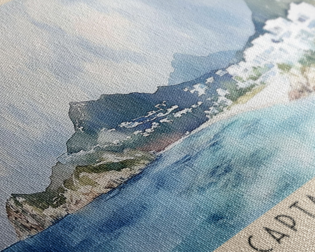 Captain's Bay, Anguila Watercolor Print, Vacation Gift, Anguila Wall Art, Beach Painting, Beach Decor, Large Wall Art, Wood Frame Art