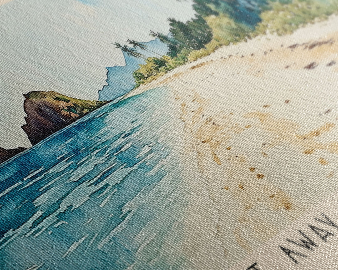 Cast Away Island Beach, Fiji Watercolor Print, Vacation Gift, Fiji Wall Art, Beach Painting, Beach Decor, Large Wall Art, Wood Frame Art