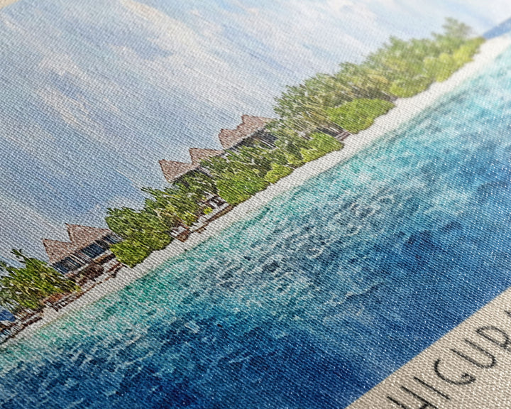 Dhigurah Island, Maldives Watercolor Print, Vacation Gift, Maldives Wall Art, Beach Painting, Beach Decor, Large Wall Art, Wood Frame Art