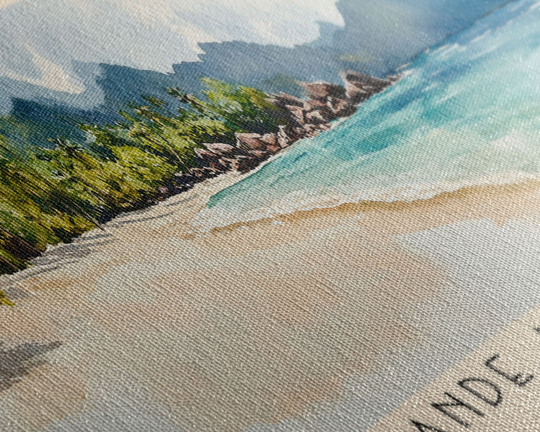 Grande Anse Beach, Seychelles Watercolor Print, Vacation Gift, Seychelles Wall Art, Beach Painting, Beach Decor, Large Wall Art, Wood Frame Art