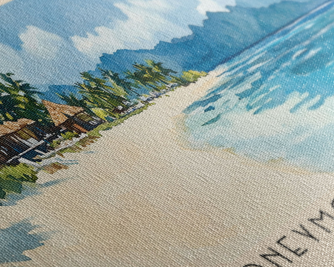 Honeymoon Beach, Fiji Watercolor Print, Vacation Gift, Fiji Wall Art, Beach Painting, Beach Decor, Large Wall Art, Wood Frame Art