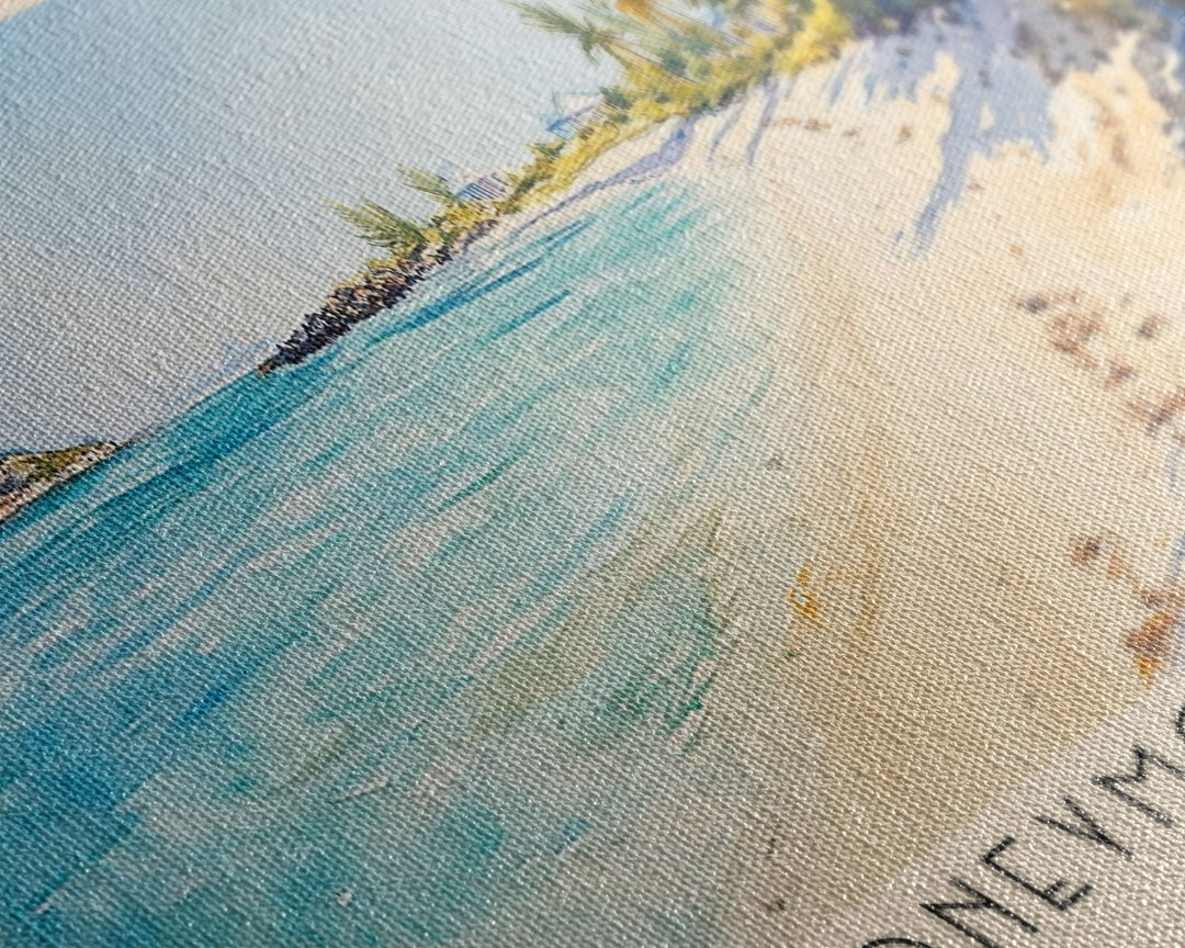 Honeymoon Beach, US Virgin islands Watercolor Beach Print, Vacation Gift, US Virgin islands Wall Art, Framed Canvas Print, Framed Beach Painting