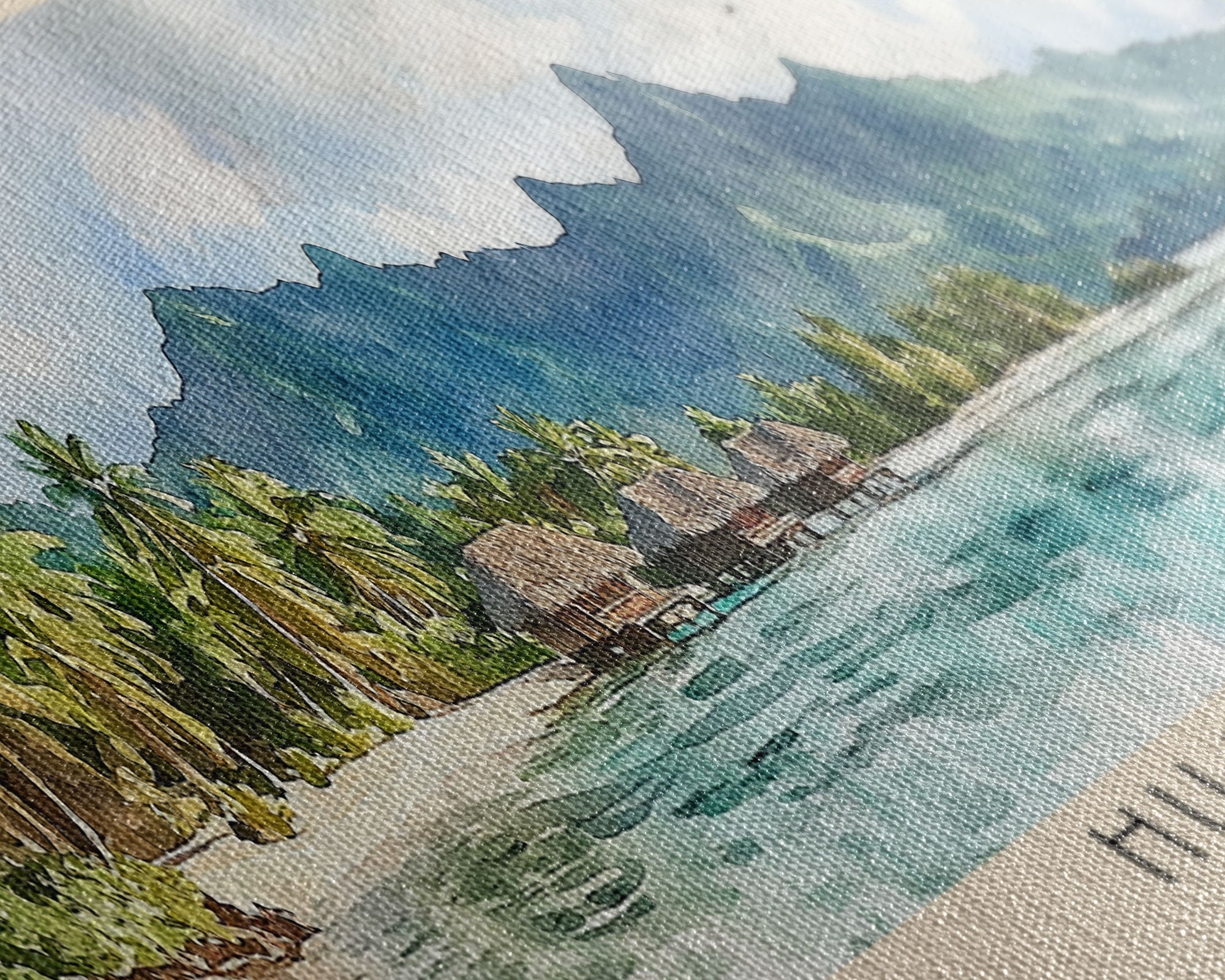 Huahine, French Polynesia Watercolor Print, Vacation Gift, French Polynesia Wall Art, Beach Painting, Beach Decor, Large Wall Art, Wood Frame Art