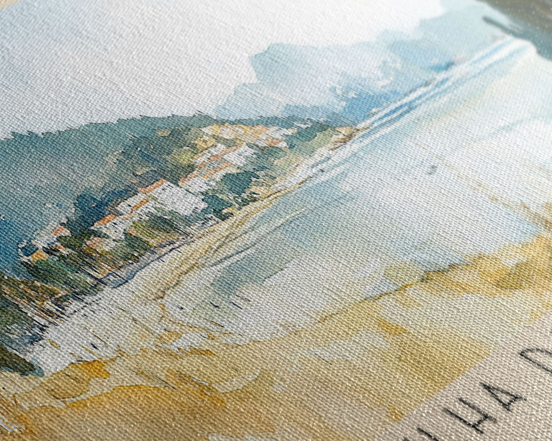 Ilha da Fuseta, Portugal Watercolor Beach Print, Vacation Gift, Portugal Wall Art, Framed Canvas Print, Framed Beach Painting