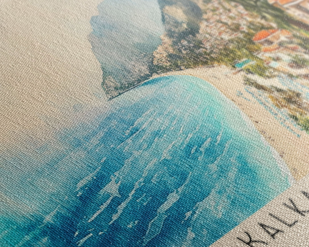 Kalkan Beach, Turkey Watercolor Print, Vacation Gift, Turkey Wall Art, Beach Painting, Beach Decor, Beach Or Lakehouse Art