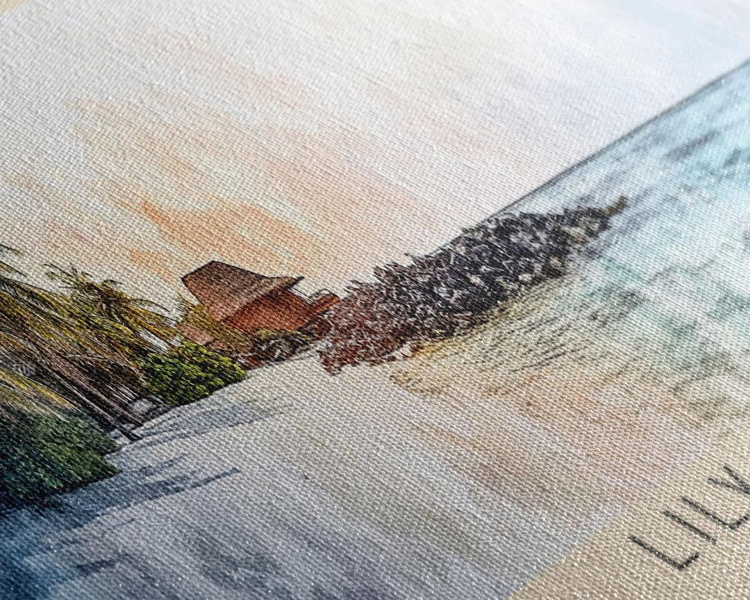 Lily Beach, Maldives Watercolor Beach Print, Vacation Gift, Maldives Wall Art, Beach Painting, Beach Decor, Beach Painting
