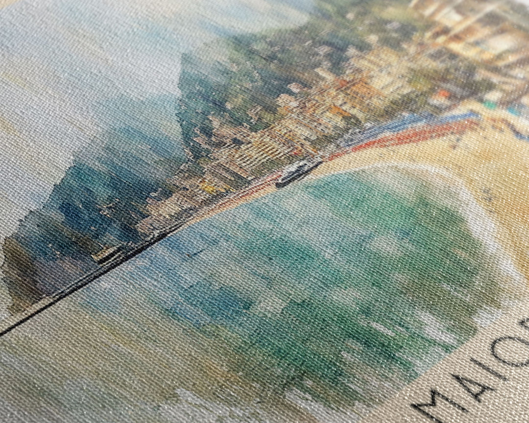 Maiori Beach, Italy Watercolor Print, Vacation Gift, Italy Wall Art, Beach Painting, Beach Decor, Large Wall Art, Wood Frame Art