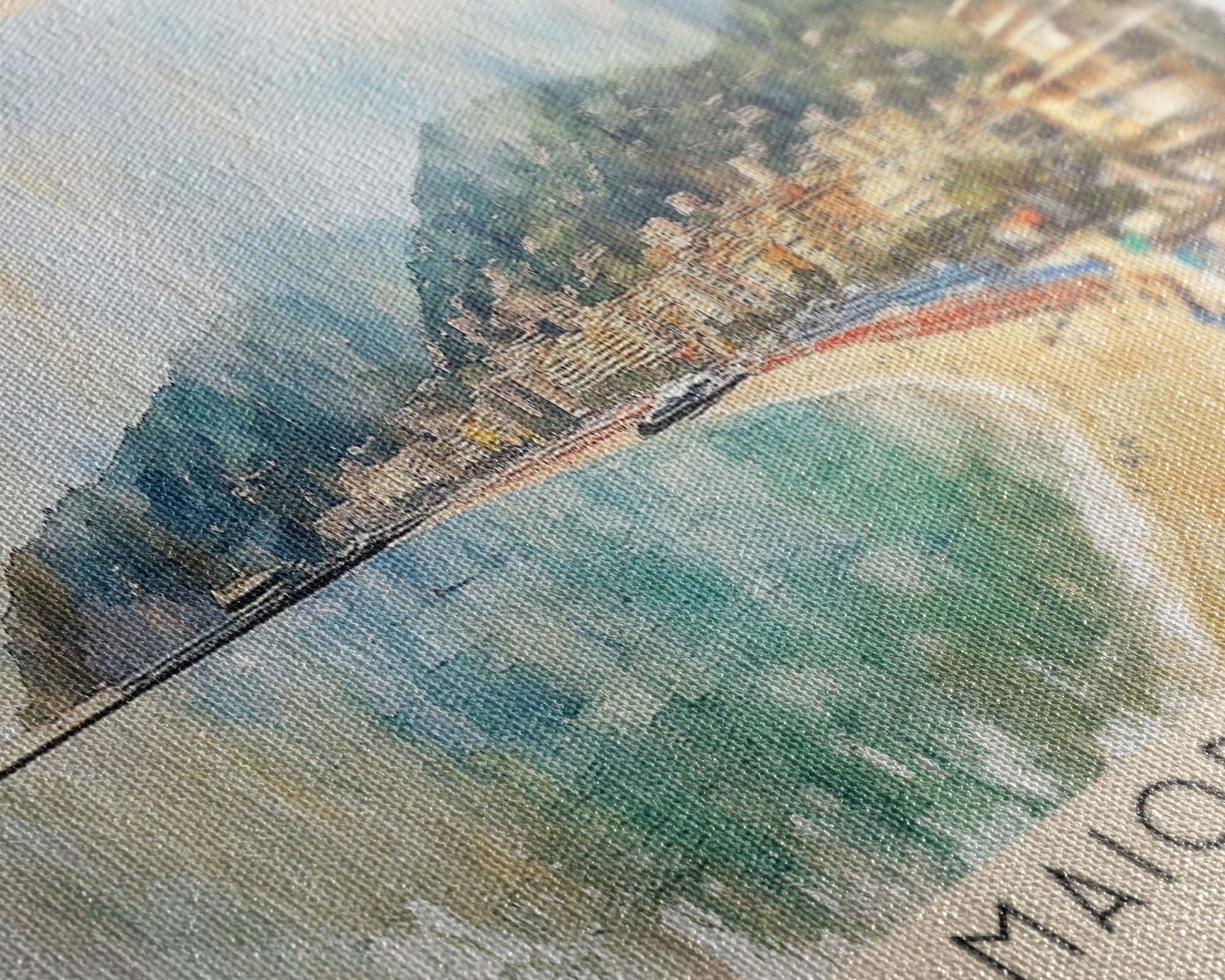 Maiori Beach, Italy Watercolor Print, Vacation Gift, Italy Wall Art, Beach Painting, Beach Decor, Large Wall Art, Wood Frame Art