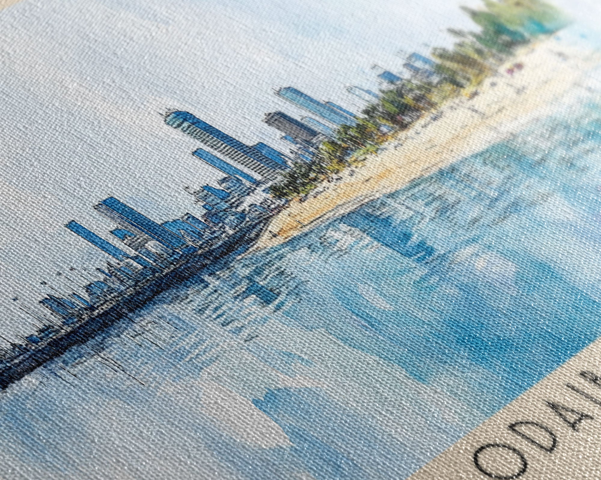 Odaiba Beach, Japan Watercolor Print, Vacation Gift, Japan Wall Art, Beach Painting, Beach Decor, Beach Or Lakehouse Art