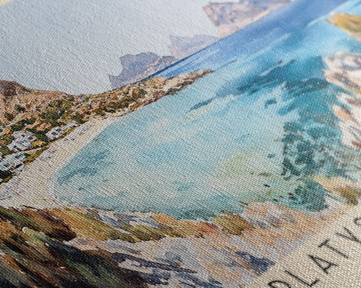 Platys Gialos, Greece Watercolor Beach Print, Vacation Gift, Greece Wall Art, Framed Canvas Print, Framed Beach Painting