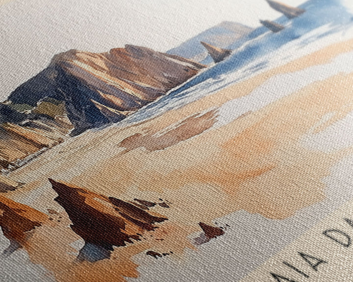 Praia da Franquia, Portugal Watercolor Print, Vacation Gift, Portugal Wall Art, Beach Painting, Beach Decor, Large Wall Art, Wood Frame Art