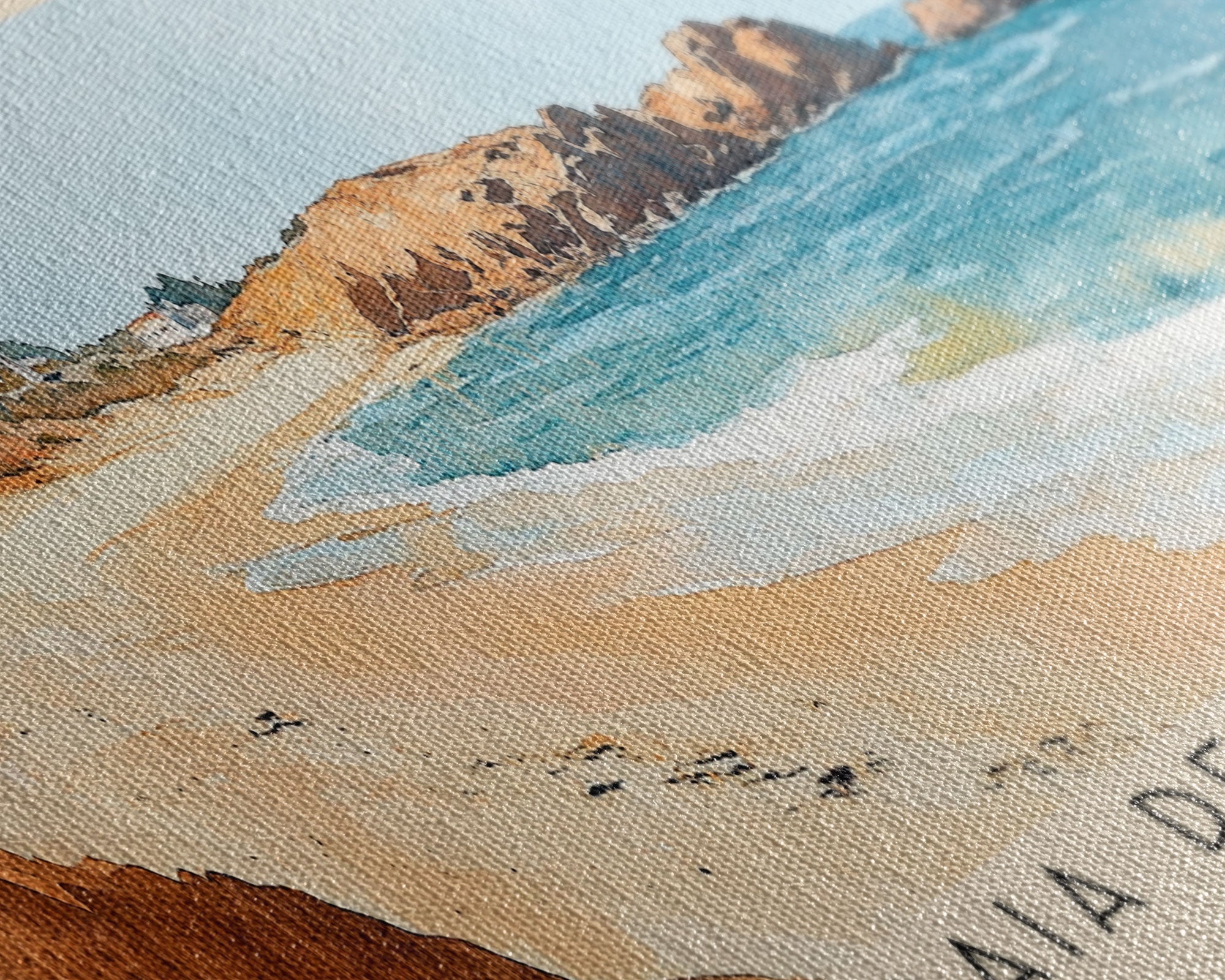 Praia de Odeceixe, Portugal Watercolor Print, Vacation Gift, Portugal Wall Art, Beach Painting, Beach Decor, Large Wall Art, Wood Frame Art