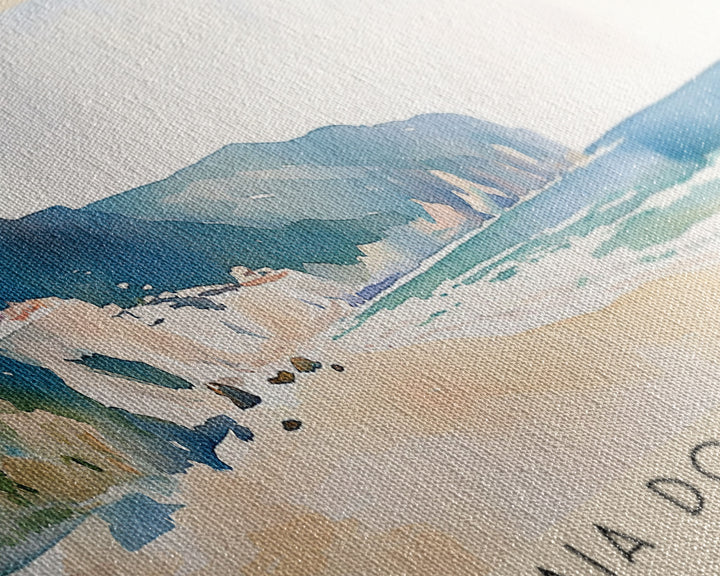 Praia do Carvalho, Portugal Watercolor Beach Print, Vacation Gift, Portugal Wall Art, Framed Canvas Print, Framed Beach Painting