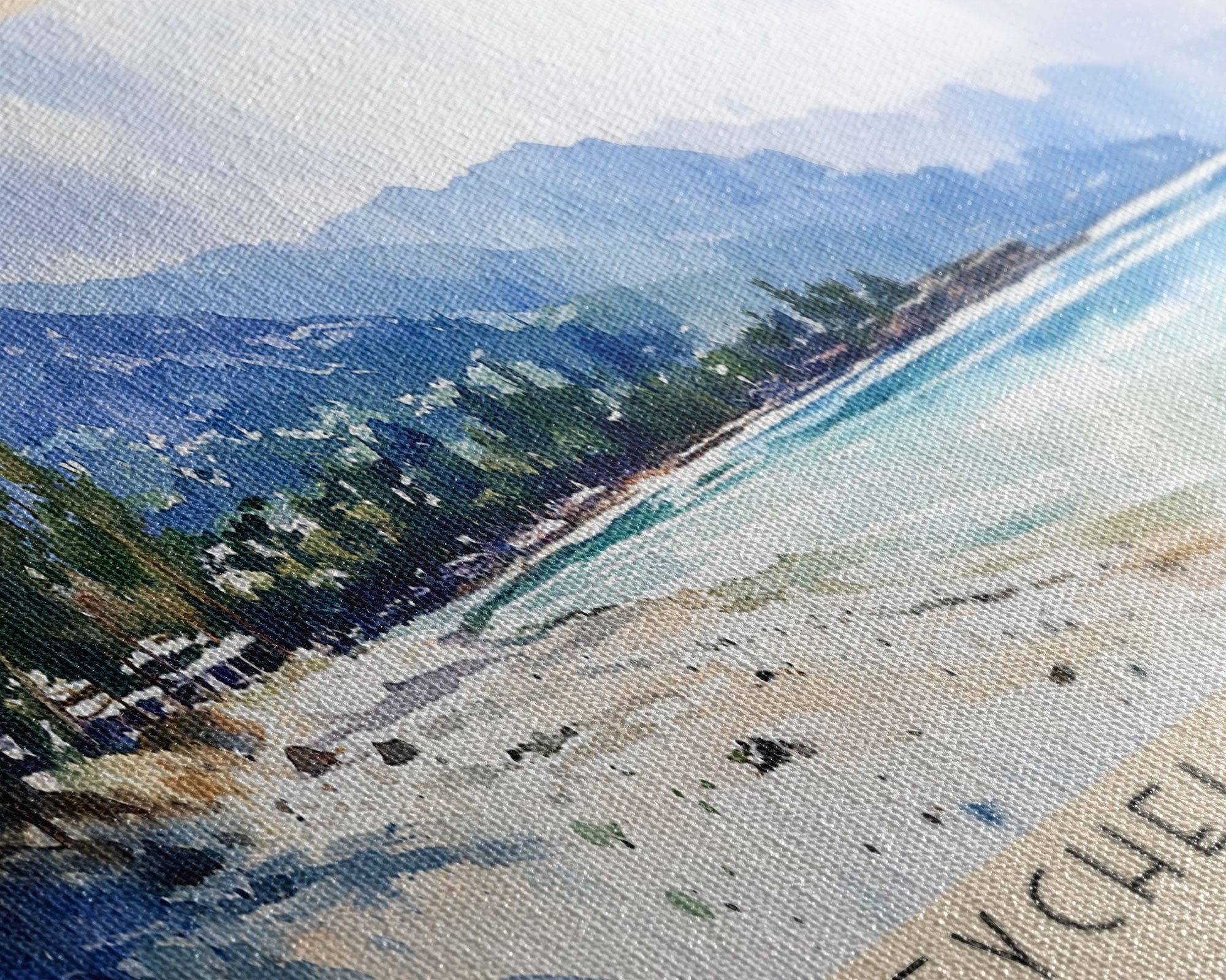 Seychelles Beach, Greece Watercolor Print, Vacation Gift, Greece Wall Art, Beach Painting, Beach Decor, Beach Or Lakehouse Art