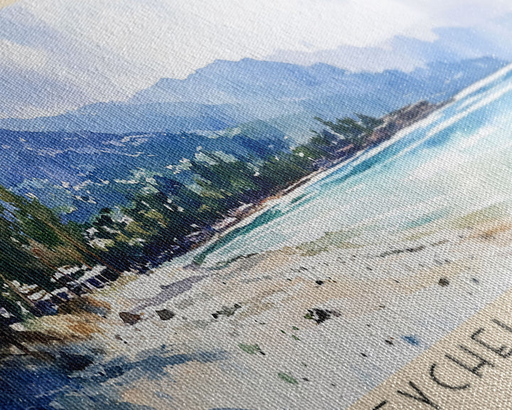 Seychelles Beach, Greece Watercolor Print, Vacation Gift, Greece Wall Art, Beach Painting, Beach Decor, Beach Or Lakehouse Art