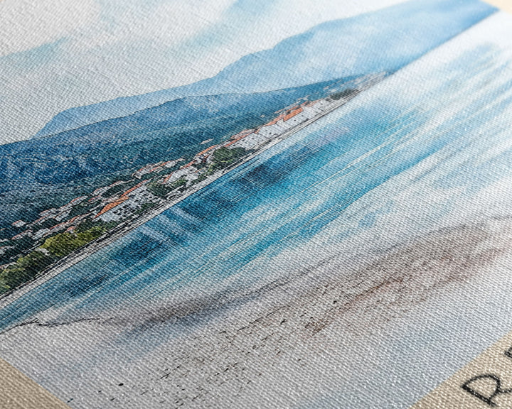 Dobrec Beach, Montenegro Watercolor Beach Print, Vacation Gift, Montenegro Wall Art, Beach Painting, Beach Decor, Beach Painting