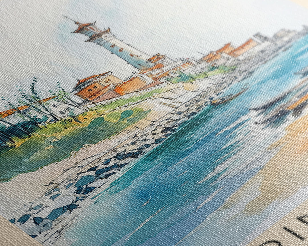 Pingtan, China Watercolor Print, Vacation Gift, China Wall Art, Beach Painting, Beach Decor, Beach Or Lakehouse Art