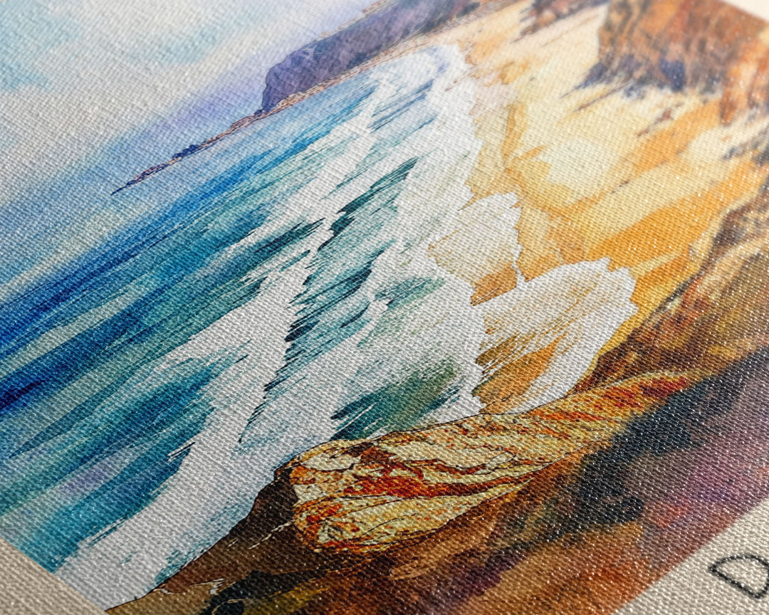 Praia da Franquia, Portugal Watercolor Print, Vacation Gift, Portugal Wall Art, Beach Painting, Beach Decor, Large Wall Art, Wood Frame Art