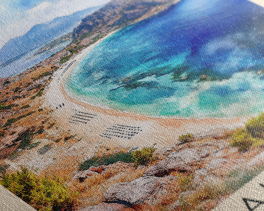 Çıralı Beach, Turkey Watercolor Print, Vacation Gift, Turkey Wall Art, Beach Painting, Beach Decor, Large Wall Art, Wood Frame Art