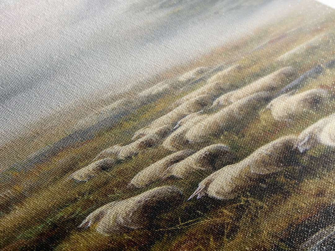 Misty Hills Flock – Framed Canvas Print – Christian Art Canvas – Christian Wall Art – Pastoral Scenery – Moody Christian Art – Christmas Ar
