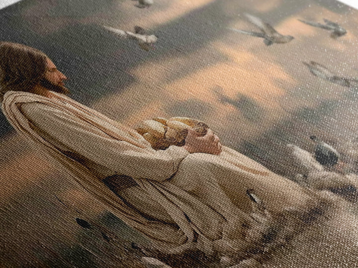 Evening Provision – Framed Canvas Print – Jesus Painting – Christian Christmas Art – Moody Christian Art – Christian Art Work