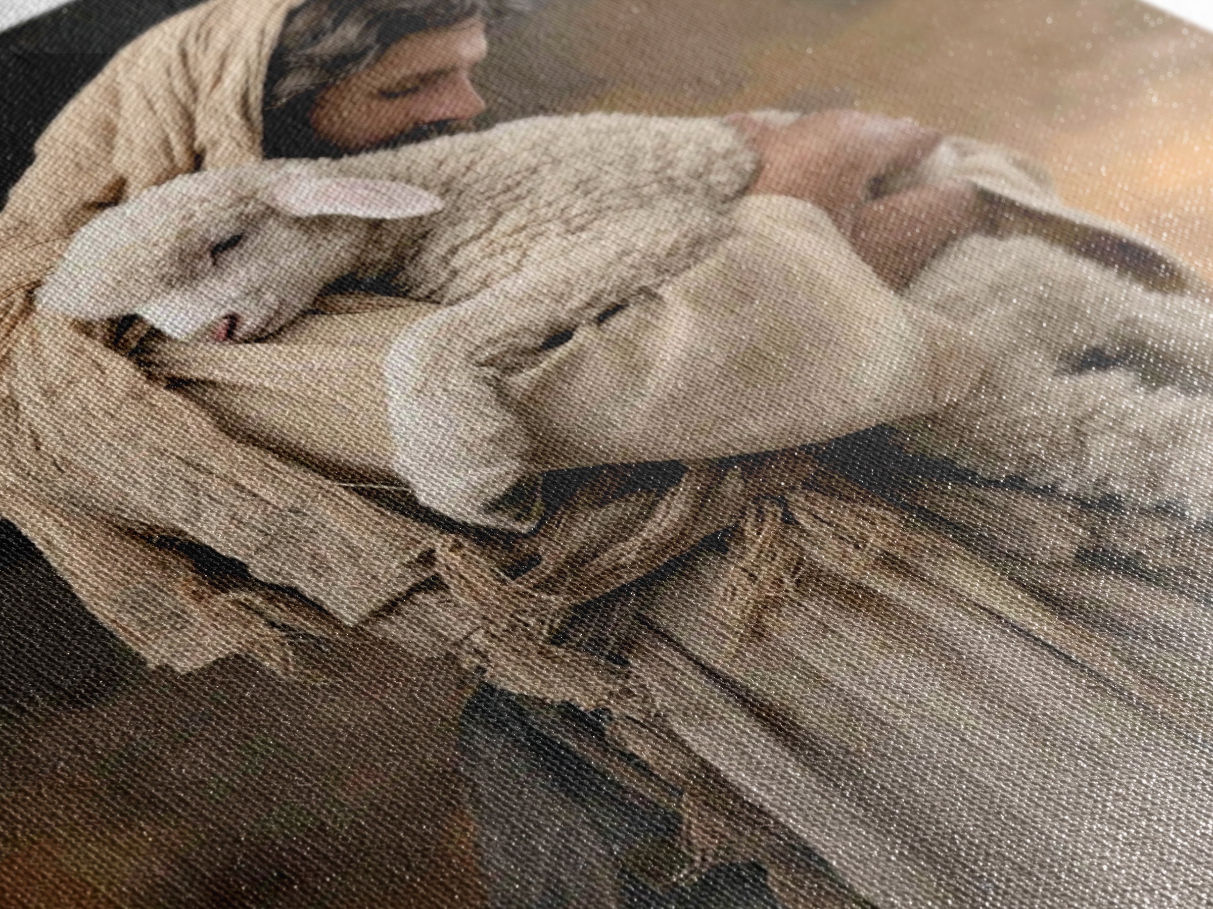 Tender Lamb Embrace, Framed Canvas Print, Jesus Painting, Christian Art Print, Christian Wall Art, Large Christian Painting, Christian Deco