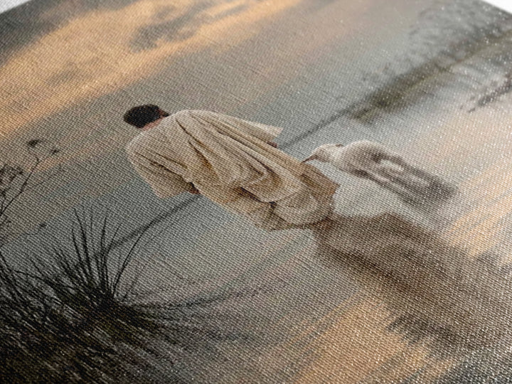 Evening Shepherd Hope – Framed Canvas Print – Christian Art Canvas – Christian Wall Art – Jesus Painting – Christian Christmas Art – Subtle