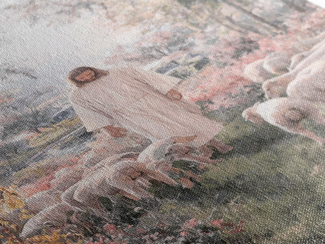 Shepherd In Bloom – Framed Canvas Print – Jesus Painting – Christian Art Canvas – Christian Wall Art – Christian Christmas Art – Christian