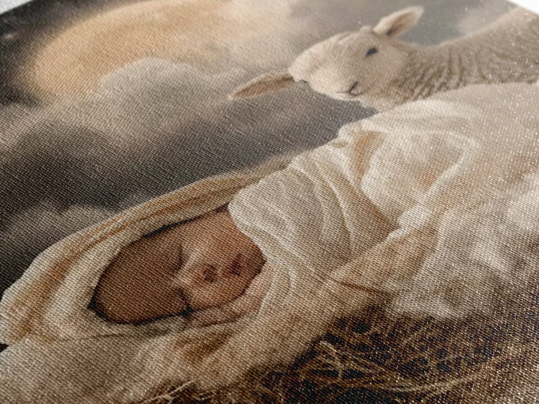 Holy Lamb Watch – Framed Canvas Print – Christian Christmas Art – Christian Art Print – Jesus Christmas Art – Christmas Wall Art – Modern C