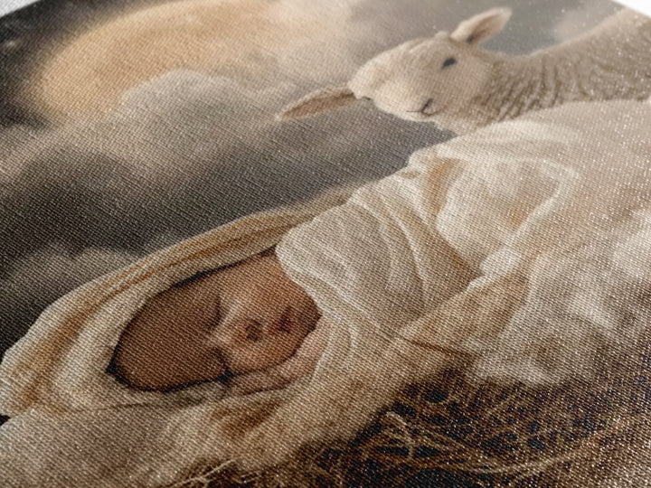 Holy Lamb Watch – Framed Canvas Print – Christian Christmas Art – Christian Art Print – Jesus Christmas Art – Christmas Wall Art – Modern C