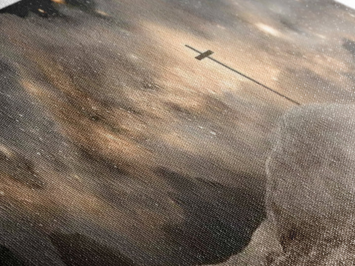 Cross On The Hill, Framed Canvas Print, Panoramic Art, Christian Wall Art, Christian Art Canvas, Jesus Painting, Christmas Art