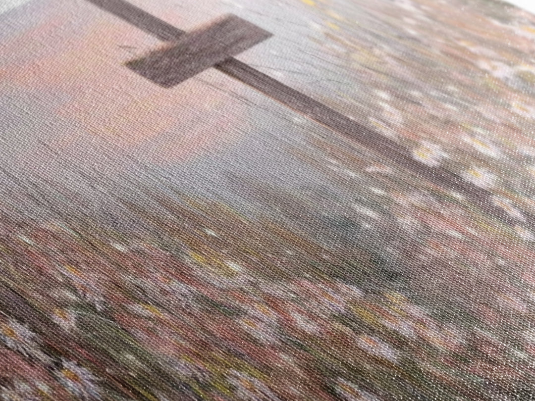 Silent Cross Meadow | Framed Canvas Print | Panoramic Wall Art | Christian Art Canvas | Subtle Christian Art | Christian Decor | Christmas