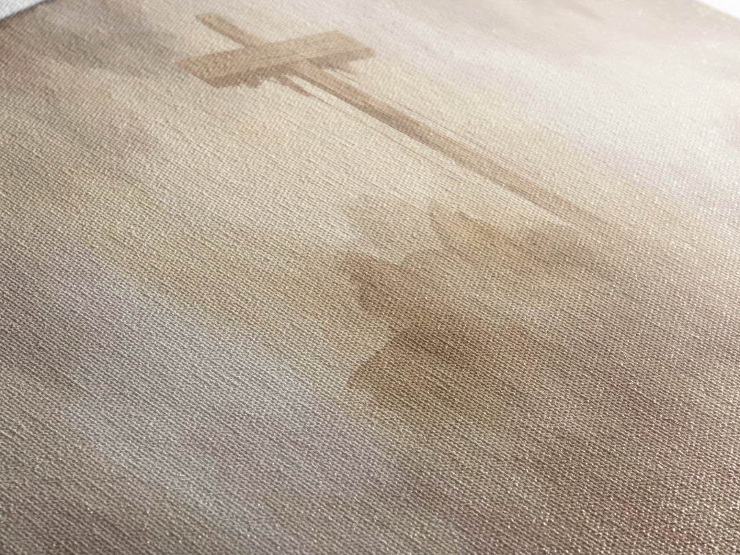 Worn Cross | Framed Canvas Print | Christian Art | Panoramic Painting | Christian Wall Art | Christian Art Canvas | Christian Artwork