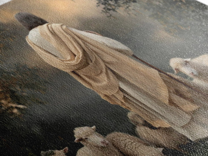 Misty Flock Calm, Framed Canvas Print, Christian Wall Art, Jesus Painting, Christian Art Canvas, Christmas Art