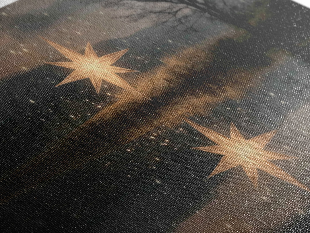 Guiding Star Glow – Framed Canvas Print – Christian Wall Art – Christian Christmas Art – Jesus Painting – Modern Christian Art – Christmas