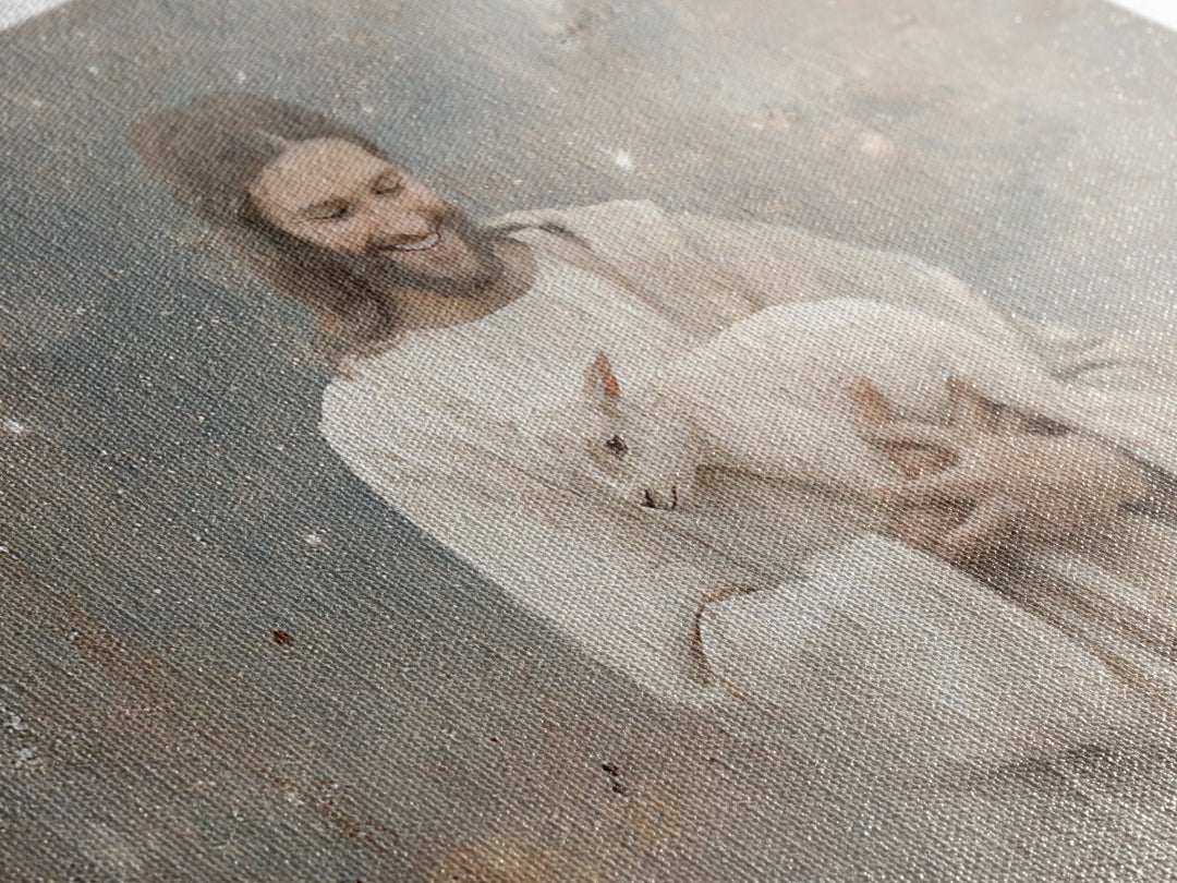 Lamb Of Comfort | Framed Canvas Print | Christian Wall Art | Christian Art Canvas | Jesus Painting | Christian Decorations | Modern Christi