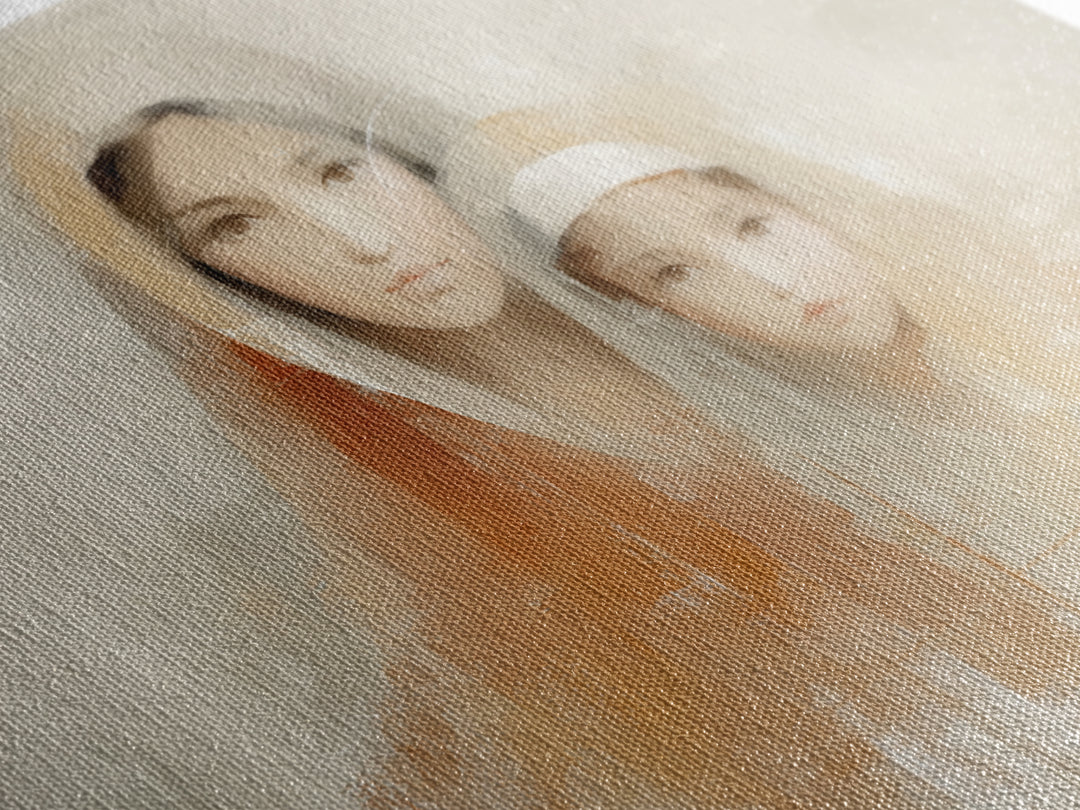 Tender Embrace, Framed Canvas Print, Christian Wall Art, Mary And Jesus Painting, Christian Art Canvas, Large Christian Art, Subtle Christi