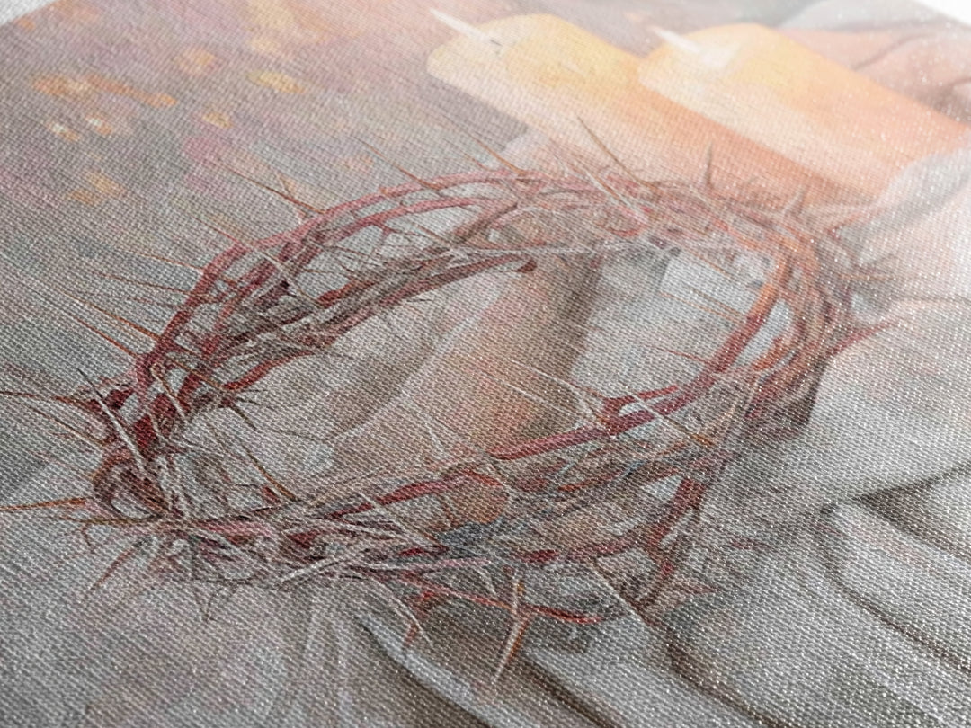 Crown Of Thorns Reverence, Framed Canvas Print, Christian Wall Art, Christian Art Canvas, Christian Art Gift, Christian Painting, Christian