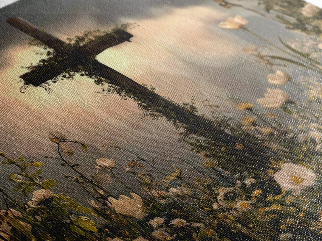 Cross Of Renewal – Framed Canvas Print – Christian Wall Art – Christian Art Canvas – Christian Paintings – Floral Christian Art – Christian