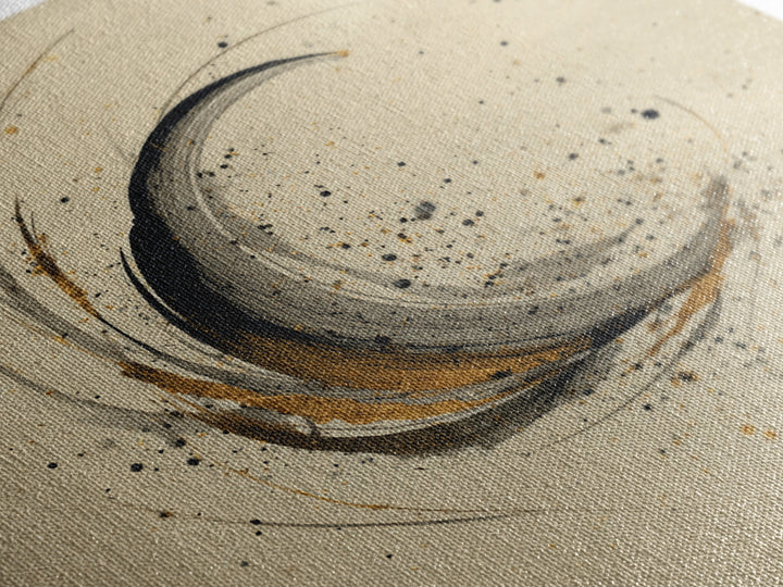 Crescent Moon Made from Elegant Ink Swashes Framed Canvas Print, Calligraphy Art, Japanese Decor, Living Room Decor, Script, CAL-1x1-21