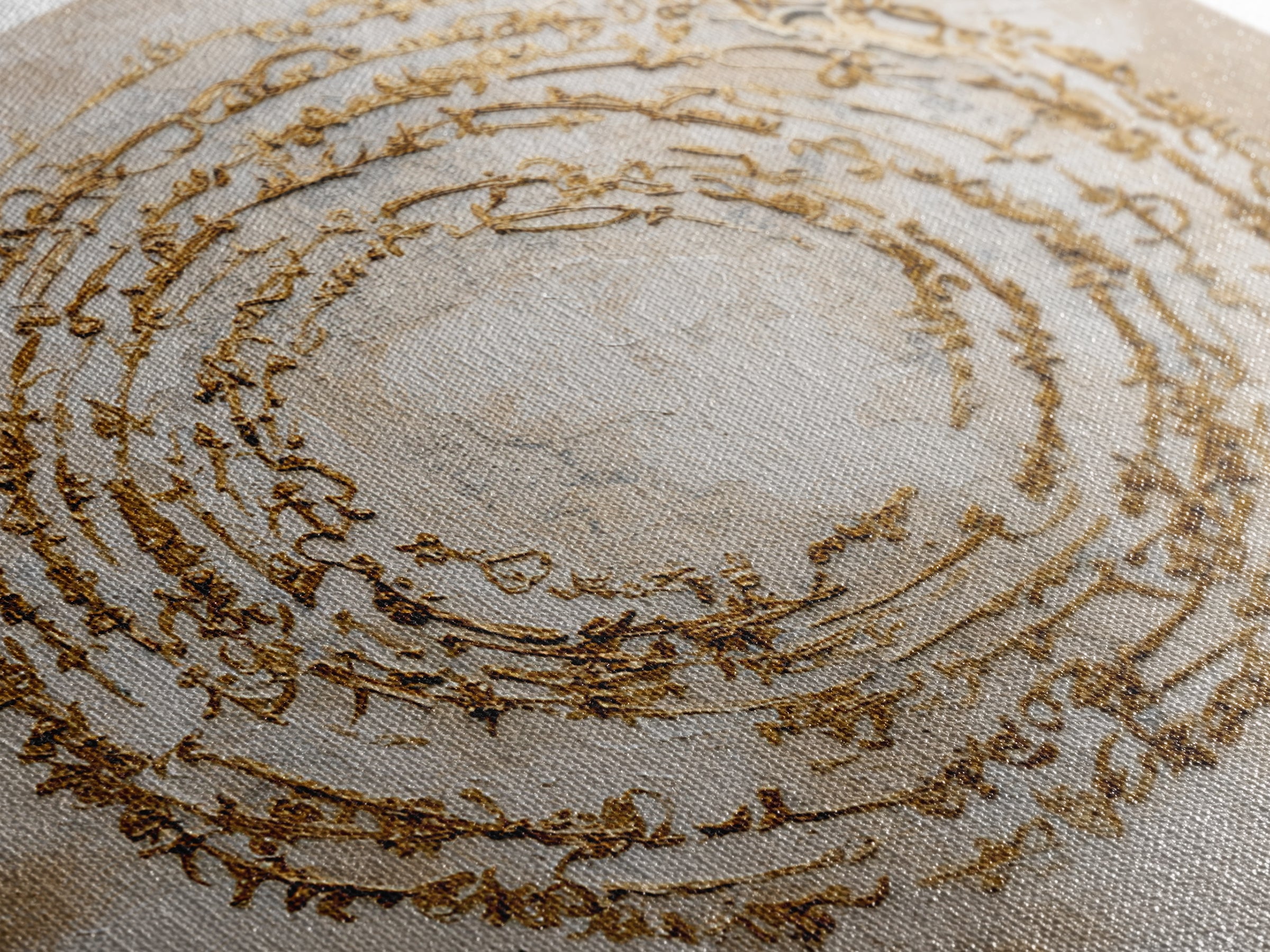 Gold Leaf Calligraphic Spiral on Plaster Surface Canvas Print, Calligraphy Art, Gallery Wall Set, Living Room Decor, Script, CAL-1x1-62