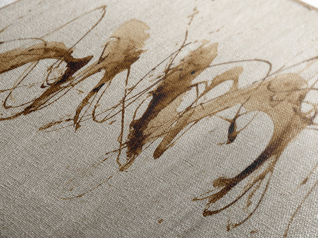 Abstract Gold Calligraphic Strokes on Ivory Paper Canvas Print, Calligraphy Art, Japanese Decor, Living Room Decor, Script, CAL-1x3-14