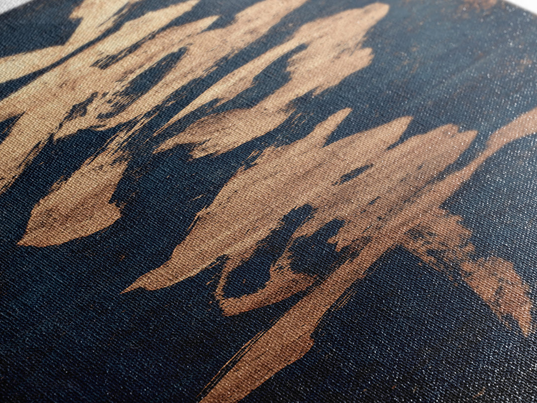 Layered Copper Ink Strokes on Dark Navy Canvas Print, Calligraphy Art, Gallery Wall Set, Living Room Decor, Fine Art, Script, CAL-1x3-18