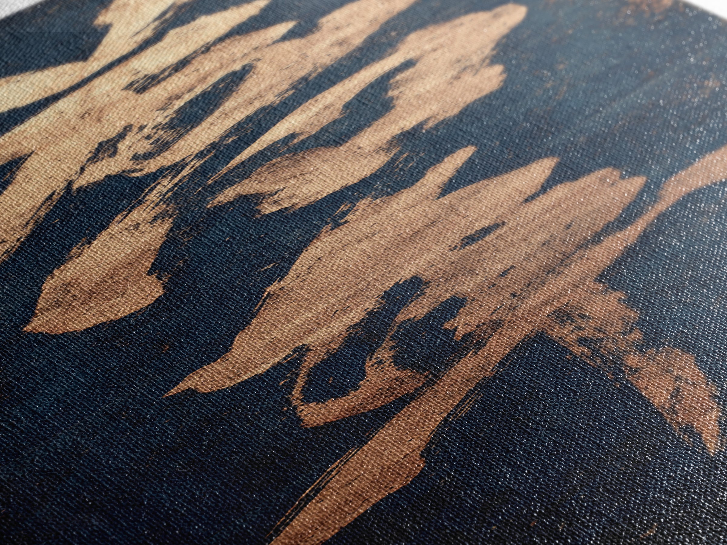 Layered Copper Ink Strokes on Dark Navy Canvas Print, Calligraphy Art, Gallery Wall Set, Living Room Decor, Fine Art, Script, CAL-1x3-18