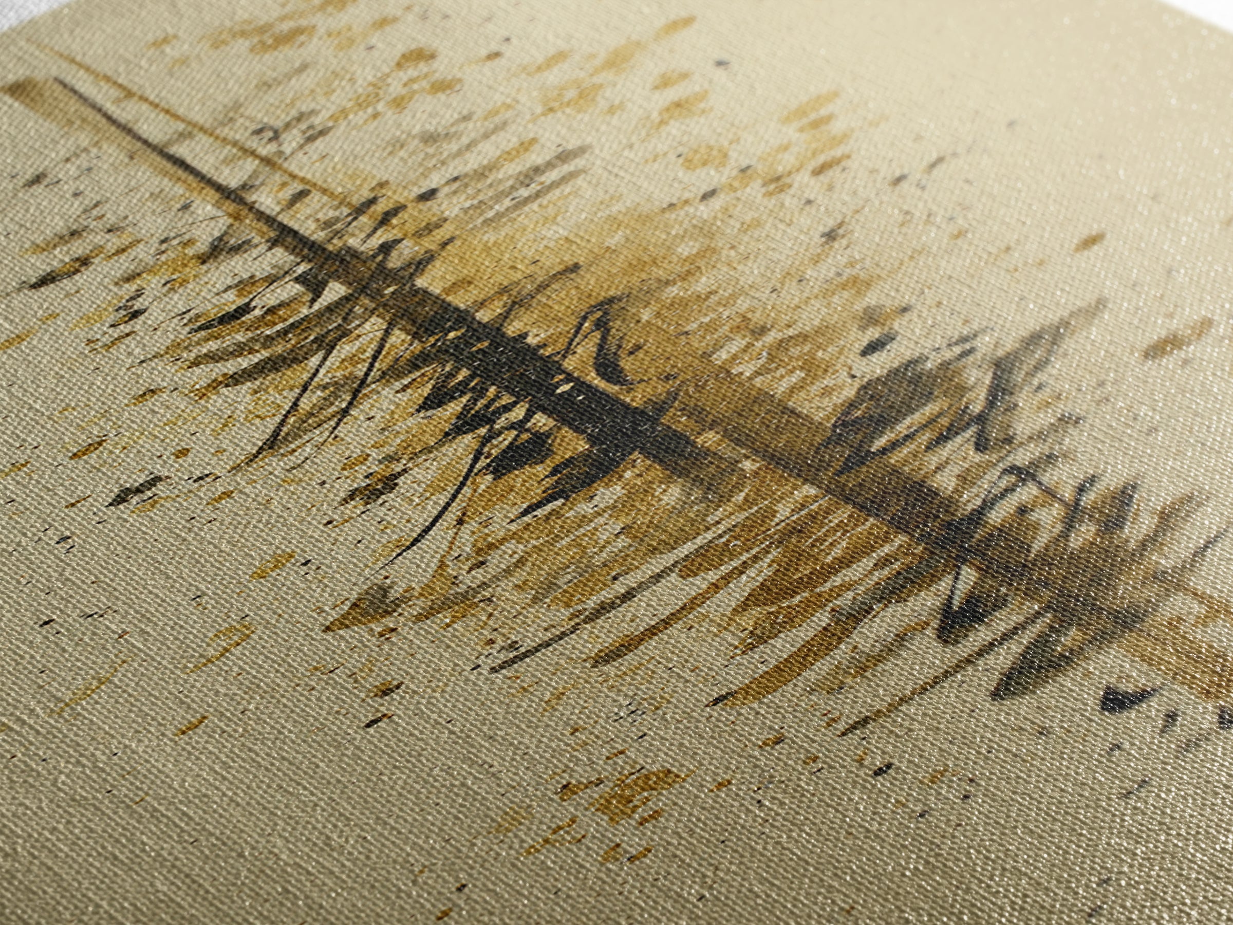 Abstract Gold Calligraphic Strokes on Ivory Paper Canvas Print, Calligraphy Art, Japanese Decor, Living Room Decor, Script, CAL-1x3-38
